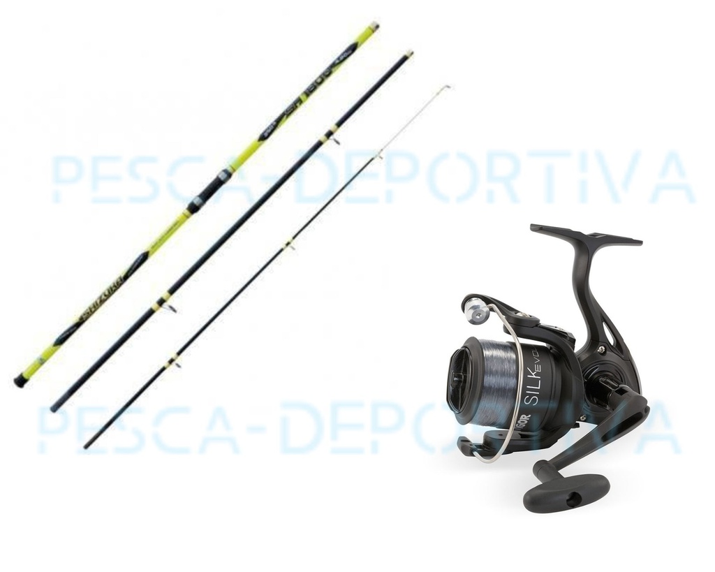 Combo Surfcasting Caña Shizuka Carrete Silk Evolution y Nylon